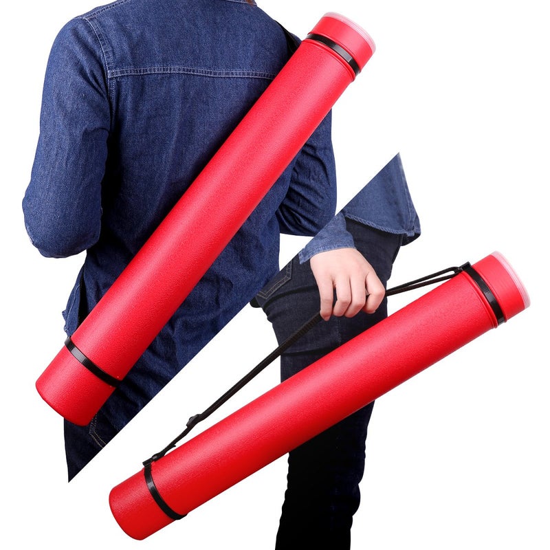 TRANSON أنبوب تخزين ملصقات TRANSON المتين مع أحزمة 24"-40" قابل للتعديل للخرائط، الأعمال الفنية، الملصقات باللون الأحمر - Image 5